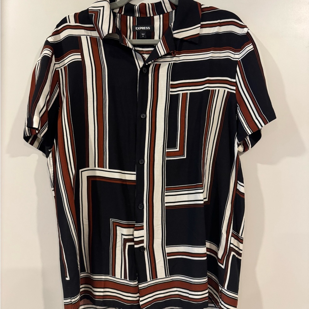 Express Men's Black Geometric Button Down Shirt